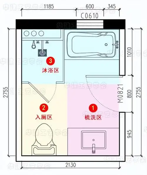 常见卫生间三件套平面布局△常见卫生间三件套平面布局基本的卫生间