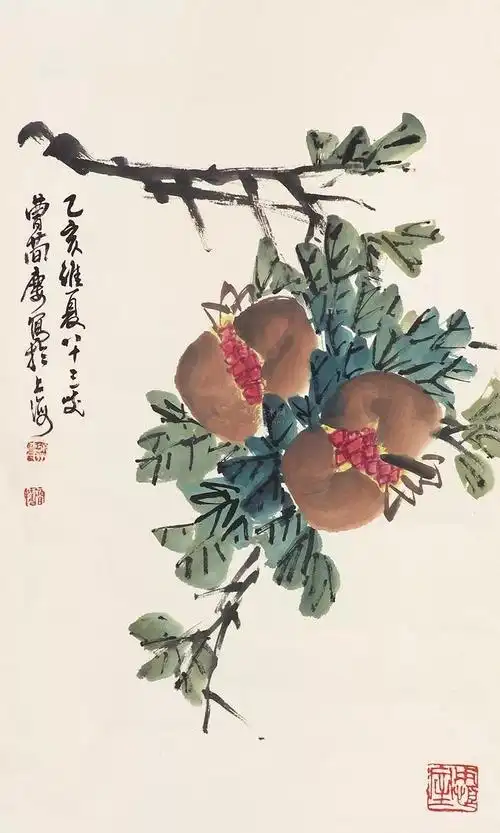 曹石榴画石榴:一树石榴开口笑,也随人意