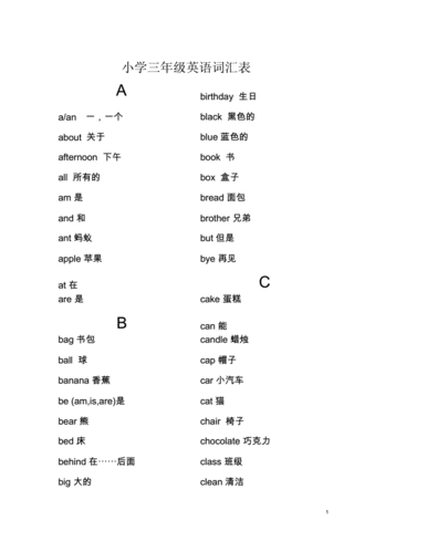 小学三年级英语词汇表docx7页