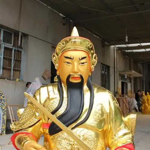 托塔树脂桌面供奉门厅寺庙佛像贴金玻璃钢李天王摆件