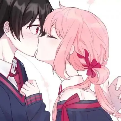 动漫情侣头像富冈义勇接吻情头蓝色系鬼灭之刃