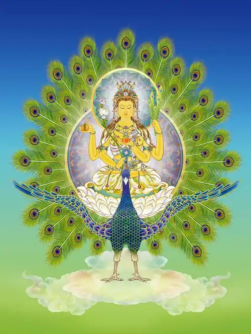 自在堂结缘佛像佛母大孔雀明王佛像画像--绢丝挂画