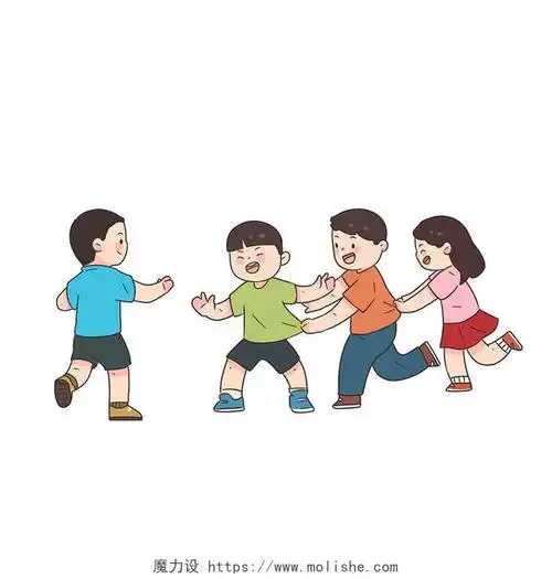 手绘卡通小朋友玩耍老鹰抓小鸡游戏免扣元素小孩儿童