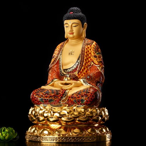 圆通佛具手工彩绘贴金释迦牟尼佛像如来如来佛佛祖摆件