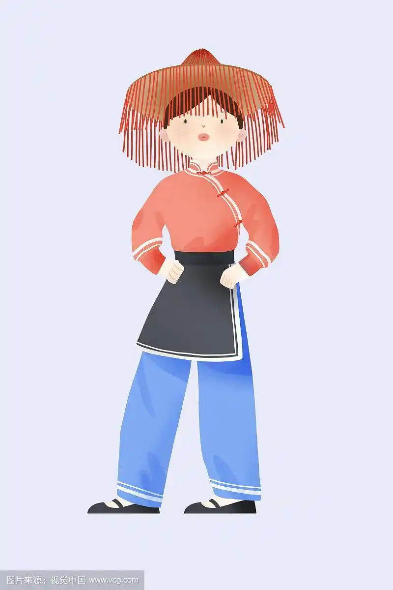 中国传统文化少数民族毛南族服饰插画