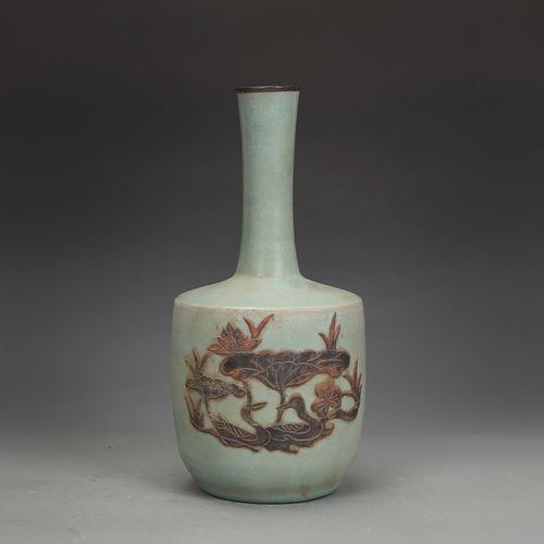 北宋汝窑粉青釉贴片纸槌瓶古董古玩宋代老瓷器五大名窑收藏