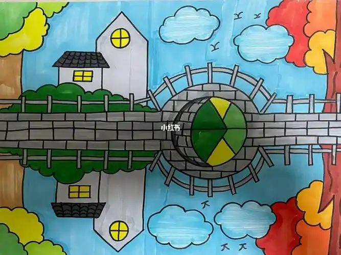 儿创画儿童画马克笔水中倒影