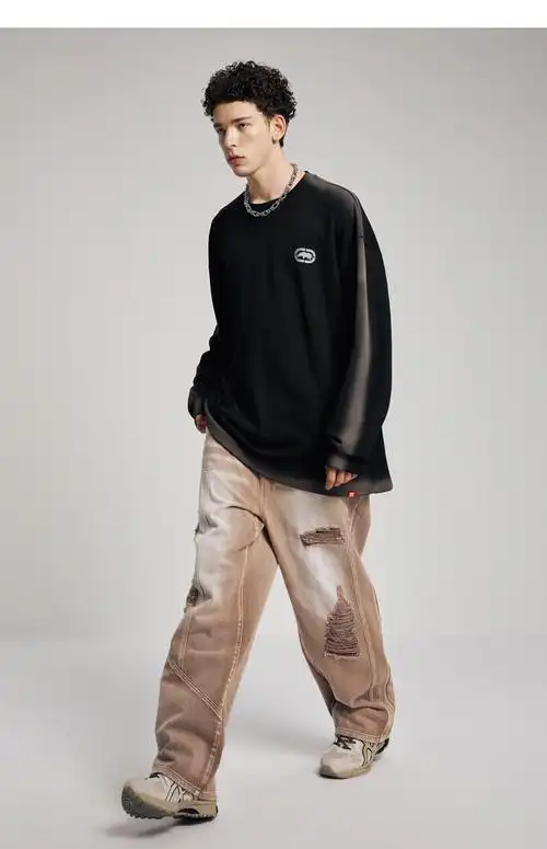 ecko犀牛潮牌22aw美式复古立体硅胶牙刷印喷马骝打底休闲套头卫衣男女