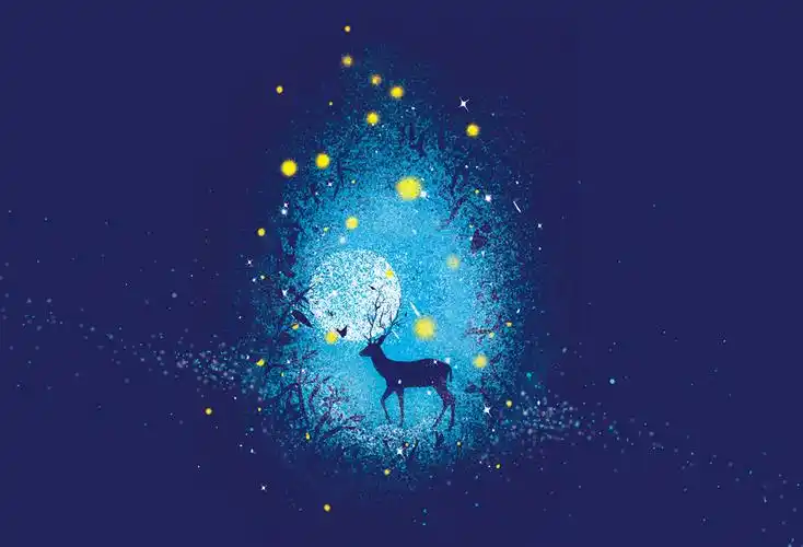 收藏 关键词:星空下的鹿插画设计图片下载,插画,蓝,唯美,星空,蓝色