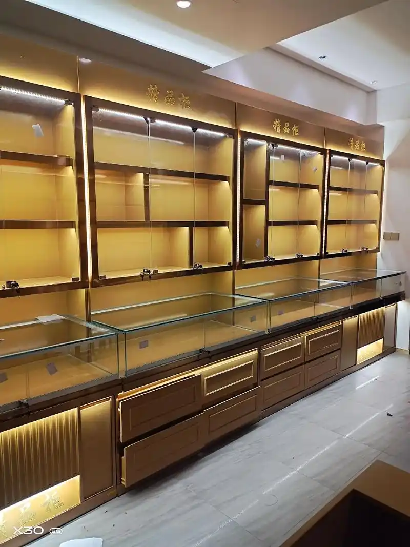 高档烤漆黄金珠宝展示柜玉石首饰品柜台.