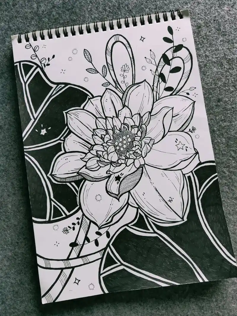 学画day1 线描荷花.#手稿分享 #做喜欢的事 #手绘 # - 抖音