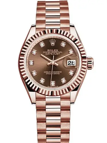 劳力士女装日志型28玫瑰金牙圈棕面钻标女表279175-0016