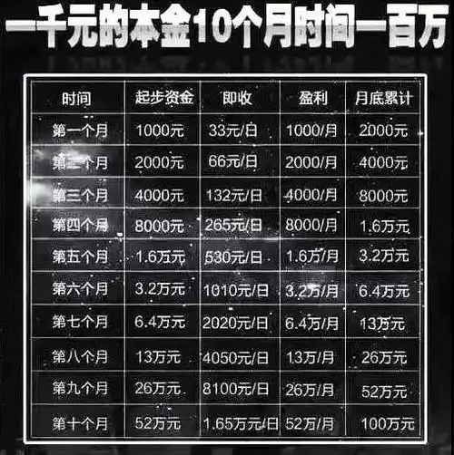 例如"1000元本金10个月100万"——代理们先制定出每日的盈利目标