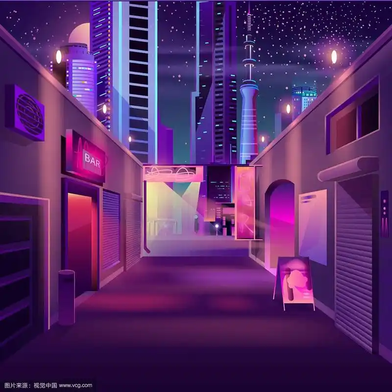 现代都市的夜生活酒吧卡通