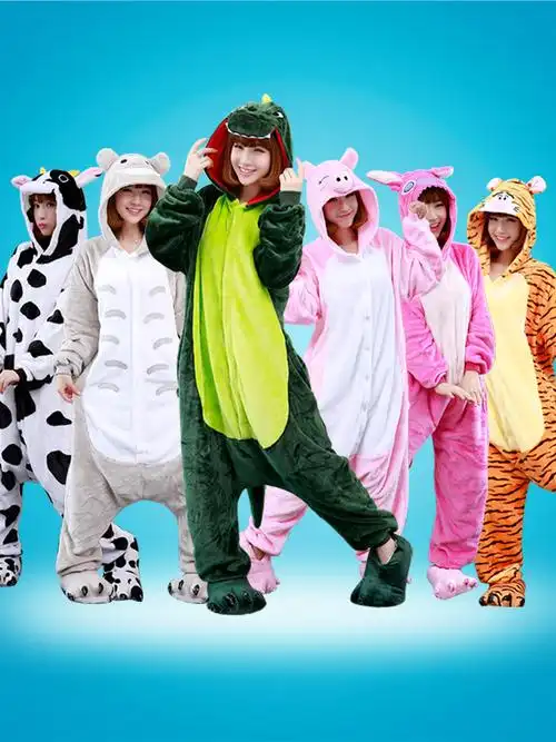 法兰绒男女情侣可爱成人卡通动漫恐龙动物连体睡衣秋冬加厚珊瑚绒