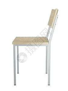 现代椅子的侧面是用木材和金属制成的以白色背景隔绝的木材和金属制成