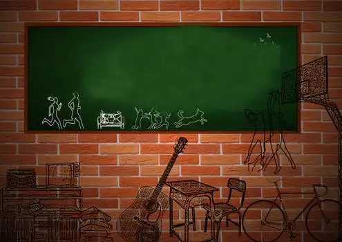 砖墙海报手绘青春主题海报背景素材