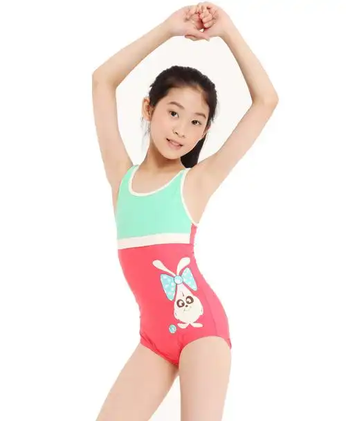 英发(yingfa)儿童拼色小卡通连体三角泳衣大女童游泳衣y0127 红拼绿 8