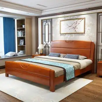 现代新中式家具高箱储物15m婚床5包海棠色实木1800mm2000mm气压结构