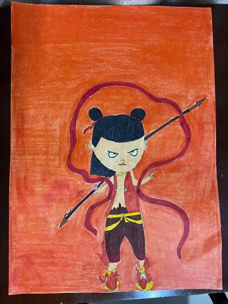 和师傅画画的一晚(晚安,咪呐)哪吒(代表东方艺术)是师傅画的 - 抖音