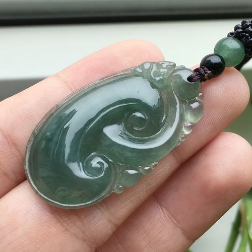 冰透*天然冰种油青翡翠a货玉如意吊坠 吉祥如意 男士女士款玉石