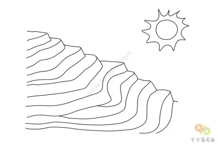 梯田清晨简笔画步骤图
