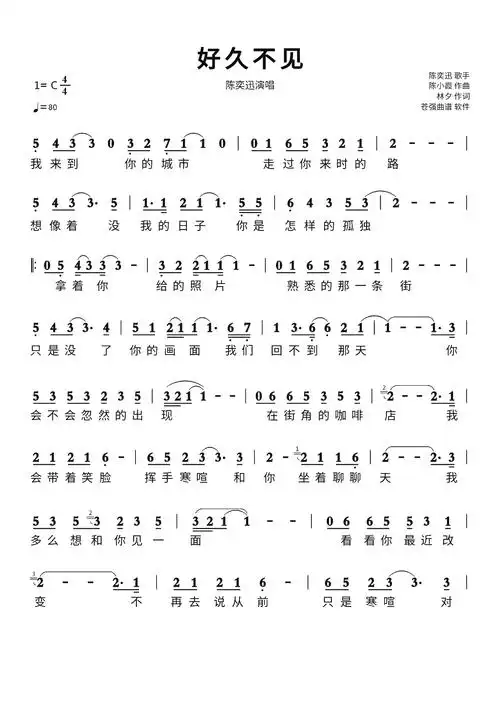 好久不见简谱 陈奕迅演唱
