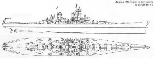 求密苏里号战列舰的三视图万分感谢