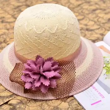 女士夏凉帽新款女士遮阳花朵草帽太阳帽子夏天沙滩帽时尚凉帽女生帽子