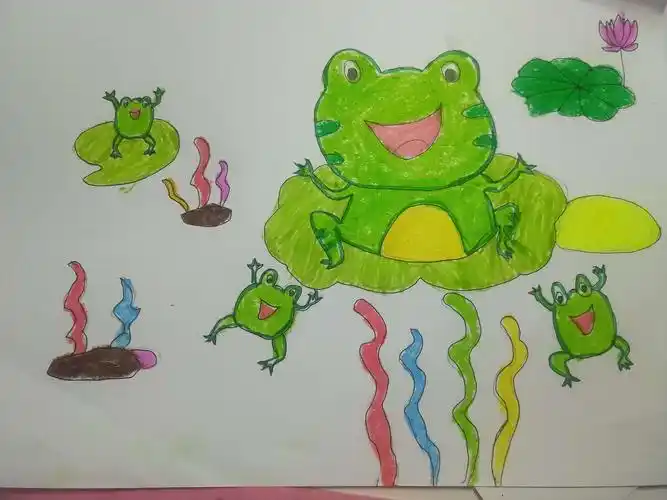 小青蛙常常跳到岸上捉虫吃,还快活地唱着:"呱呱呱,呱呱呱,我们长大啦!