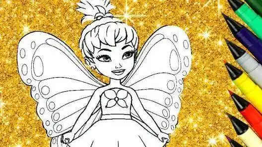 儿童涂色画长翅膀的小仙女