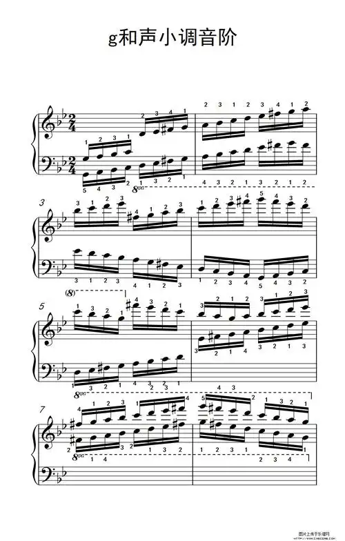 g和声小调音阶 中央音乐学院 钢琴 业余 考级教程 7 9级 钢琴谱图片