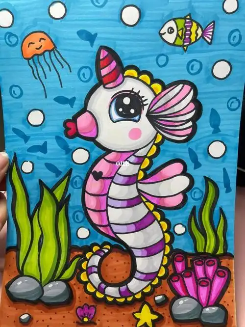 海马儿童画  #海马  #马克笔儿童画  #创意儿童画  #小海马