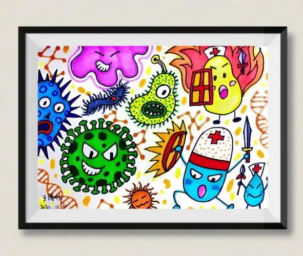 儿童画细菌大作战病毒新冠