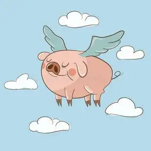 可爱的小猪在云端飞翔照片