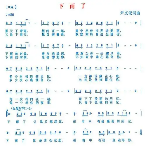 下雨了(尹文俊词曲)简谱_流行简谱_zzmao简谱网