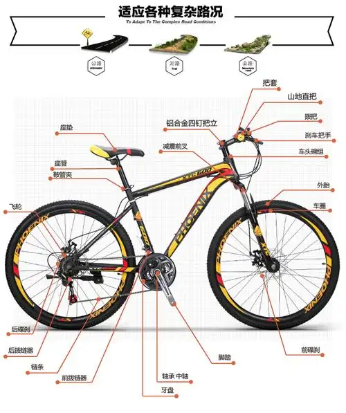 凤凰phoenix山地自行车微转27速双碟刹三刀轮山地自行车