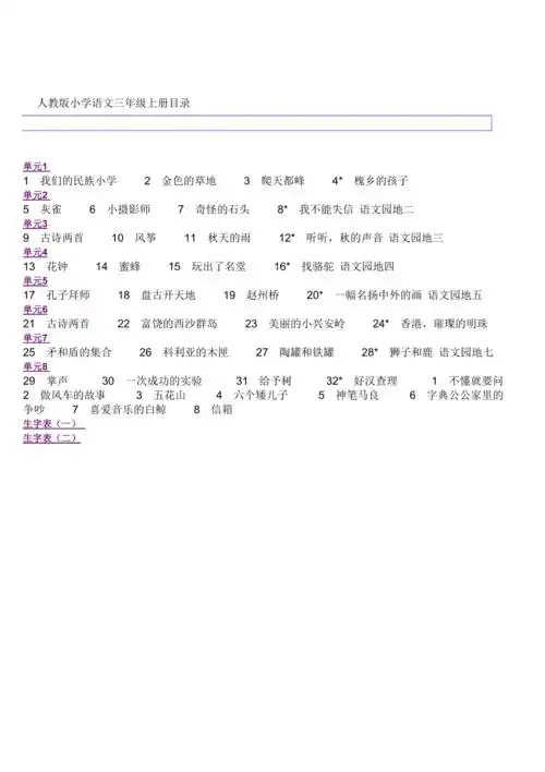 人教版三年级语文上册目录