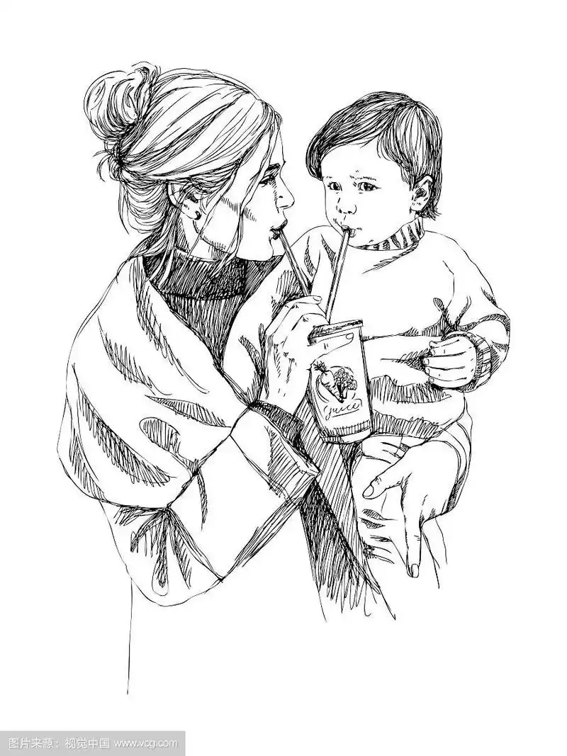 幸福家庭的素描,父母和孩子