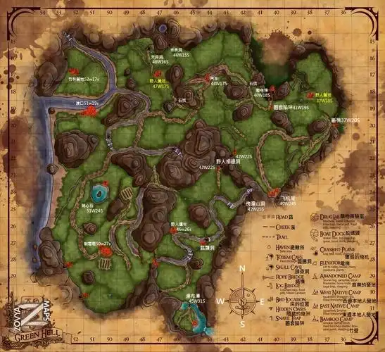 手绘绿色地狱精美全彩地图全坐标重要地点