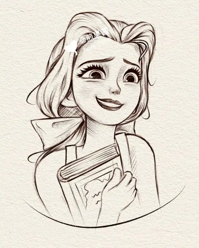 迪士尼贝儿公主手绘线稿步骤来啦 粉丝宝宝们可以来交作业啦