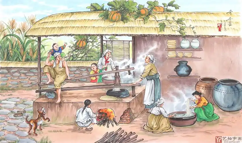 朝鲜一级艺术家蔡国四尺民俗画《冷面馆》-民俗风情-艺拍字画网