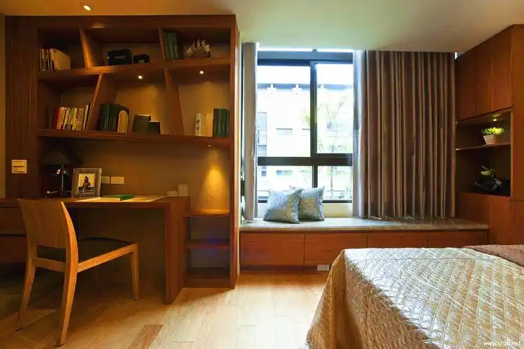 中式卧室写字台床效果图