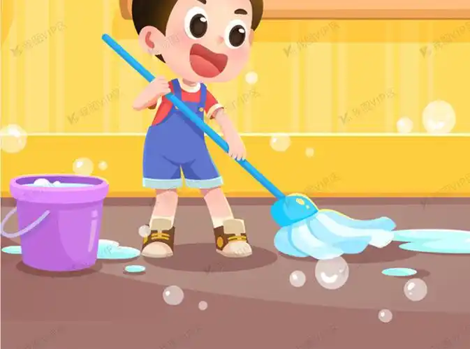 五一劳动节男孩打扫卫生插画