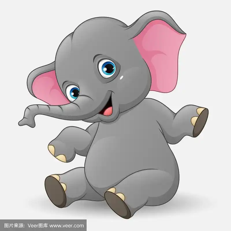 可爱的小象孤立地坐在白色的背景上