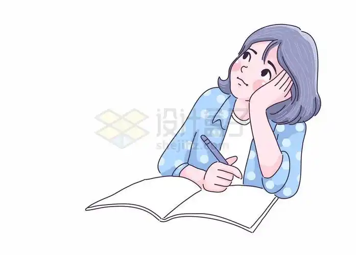学习的时候托腮思考的卡通女孩手绘插画1112210矢量图片免抠素材