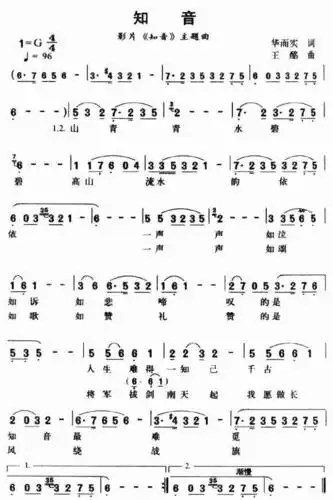 知音_简谱_歌谱_曲谱_吉他谱_五线谱