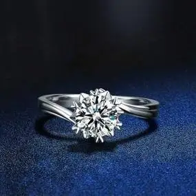 定制18k白金戒指1克拉d色莫桑石钻戒女雪花扭臂订婚钻石情侣对戒