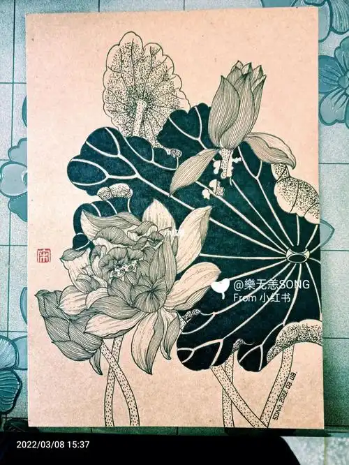 画100张黑白装饰画120200荷花