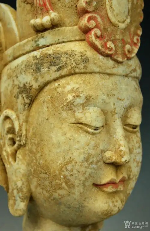 欧美回流 北魏时期汉白玉石雕刻佛头像